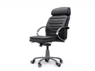 Fototapeta premium Black leather office chair isolated on white background. Executive Stylish workplace. 3D illustration