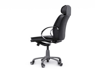 Fototapeta premium Black leather office chair isolated on white background. Executive Stylish workplace. 3D illustration
