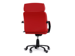 Fototapeta premium Red leather office chair isolated on white background. Executive Stylish workplace. 3D illustration