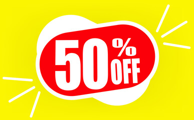 50 percent off. Discount for big sales. Red balloon with a white outline on a yellow background