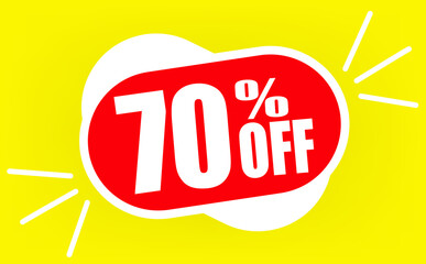 70 percent off. Discount for big sales. Red balloon with a white outline on a yellow background