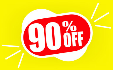 90 percent off. Discount for big sales. Red balloon with a white outline on a yellow background
