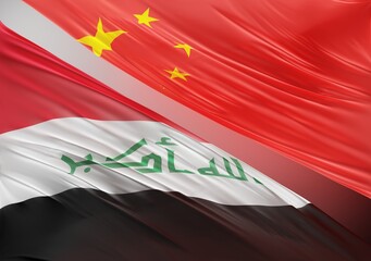 China Flag with Abstract Iraq Flag Illustration 3D Rendering (3D Artwork)