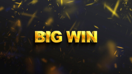 Mega win gold 3D letters on a black background. For games on a smartphone and slot machines or casinos. Used for advertising or as a call to action. 3D illustration