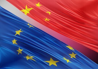 China Flag with Abstract Europe Flag Illustration 3D Rendering (3D Artwork)