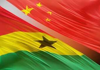 China Flag with Abstract Ghana Flag Illustration 3D Rendering (3D Artwork)