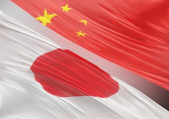 China Flag with Abstract Japan Flag Illustration 3D Rendering (3D Artwork)