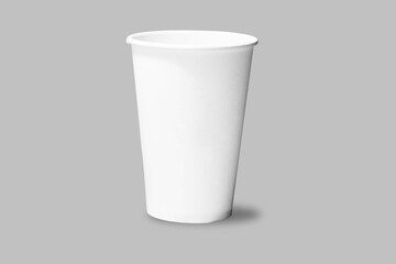 Empty blank white coffee or tea paper cup mock-up without lid isolated on a grey background. 3d rendering. eco friendly.