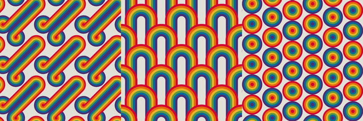 Bundle of seamless patterns in pride rainbow colors