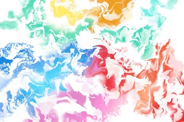 Fototapeta na wymiar 春夏用・フルイドアート抽象テンプレート）白背景にピンク・黄色・青・赤・黄色・緑の波　絵の具　アクリル