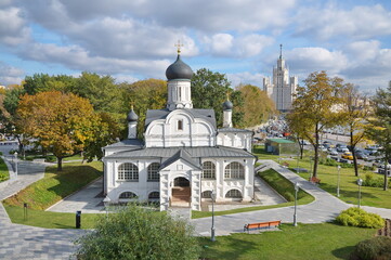 Moscow, Russia - September 29, 2021: The Church of the Conception of Anna, in the Corner, in the natural landscape park 