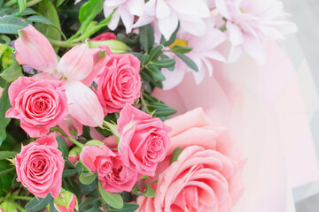 bouquet of roses and other flowers close-up