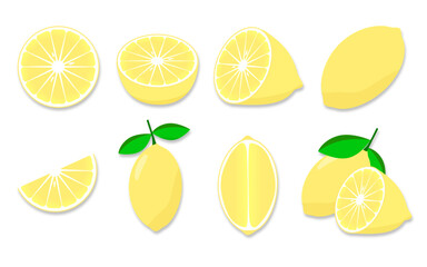 レモンのイラストセット（ドロップシャドウ）