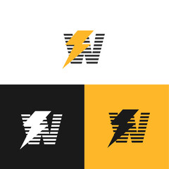 Set of abstract W letter and lightning Storm, energy logo template with multiple background, vector illustration