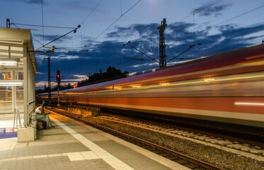 Cologne June 2021: Deuz train station at night in long-term exposure