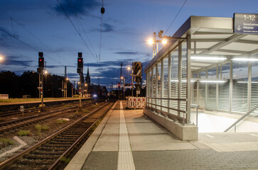 Cologne June 2021: Deuz train station at night in long-term exposure