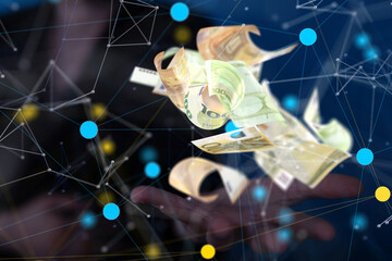 bill euro banknote in hand rain