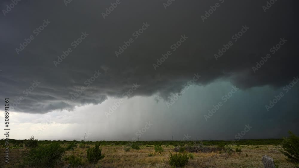 Canvas Prints supercell thunderstorm rolling over the landscape viewing hail core in texas.