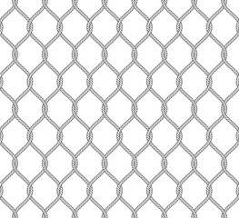 Naklejka premium Vector seamless texture of intertwined nautical ropes forming a net. Isolated on white background.