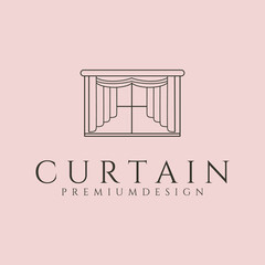 curtain window icon line art logo vector symbol illustration design