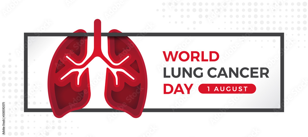 Poster world lung cancer day - text and abstract red lung sign in black frame on dots texture background ve
