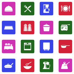 Restaurant Accessories Icons. White Flat Design In Square. Vector Illustration.