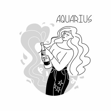 Girl in the image of the zodiac sign Aquarius. Beauty astrology. Individual horoscope with beautiful women. Analysis of the characteristics of the date of birth. Flat style in vector illustration.