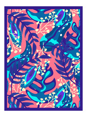 Canvas tropical neon jungle. Summer botanical wallpaper. Botanical jungle. Abstract art background vector. Tropical foliage art background vector. Poster floral neon