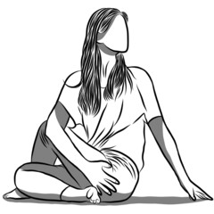 Yoga workout concept,Healthy lifestyle.Line drawing,Woman exercise in yoga posture on over white background.Creative with illustration in flat design.