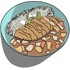 Curry with rice in plate,creative with illustration in flat design.