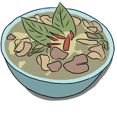Green curry, creative with illustration in flat design.