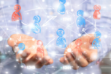 Global network. Blockchain. 3D illustration. Neural networks and artificial intelligence. Abstract