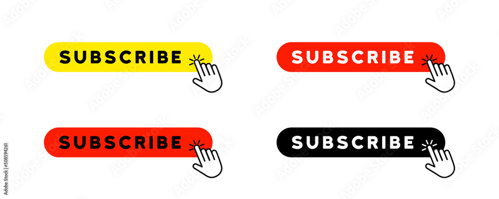 Poster subscribe button icon set. with hand cursor. social media concept. vector line icon for business and