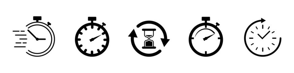 Stopwatch icon set. Timer icon. Chronomoter icon. Counter time. Vector line icon for Business and Advertising