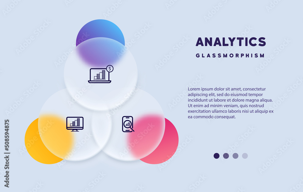 Poster analytics icon set. data analysis icon. business concept. glassmorphism style. vector line icon for 
