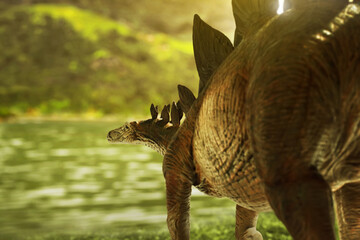 Dinosaur 3d rendering, Stegosaurus in the jungle
