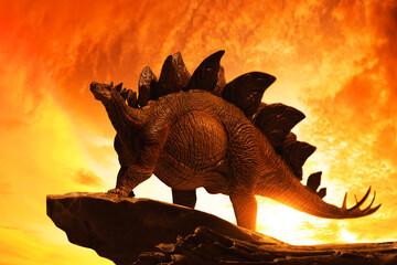 Dinosaur 3d rendering, Stegosaurus on top mountain