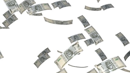 500 Indian Rupee bills falling down. Banknotes isolated on white background. Jackpot or lottery prize. Business.