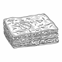 lasagna italy or italian cuisine traditional food isolated doodle hand drawn sketch with outline style