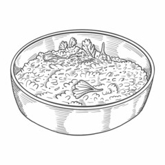 risotto italy or italian cuisine traditional food isolated doodle hand drawn sketch with outline style