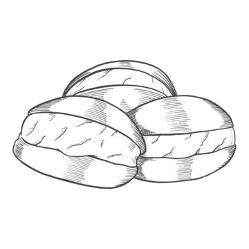 maritozzi italy or italian cuisine traditional food isolated doodle hand drawn sketch with outline style