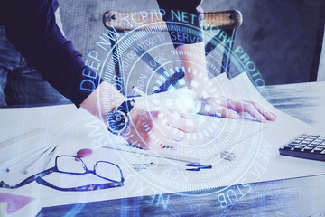 Man with technology icons.