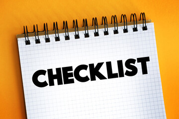 Checklist text on notepad, concept background.