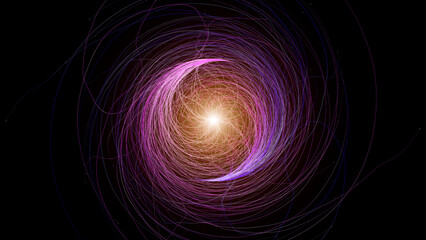 3d abstract neon data background. Colored glowing energy lines, spheres and pulses on an empty black background. Wallpaper, technology, visual, composition, web, internet data concept.