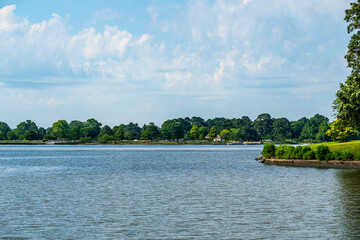 river and inlet Landscape with park in background