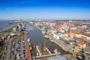 Obraz premium Aerial view over the new harbor of Bremerhaven, Germany