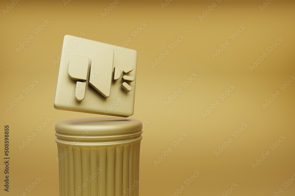Poster Beautiful abstract illustrations golden Megaphone symbol icons on a golden column and wonderful background. 3d rendering illustration. Background pattern for design.