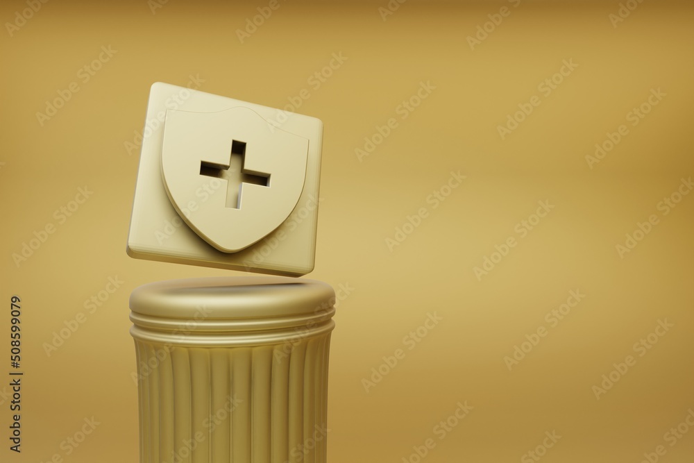 Fototapete Beautiful abstract illustrations golden Health Shield symbol icons on a golden column and wonderful background. 3d rendering illustration. Background pattern for design.