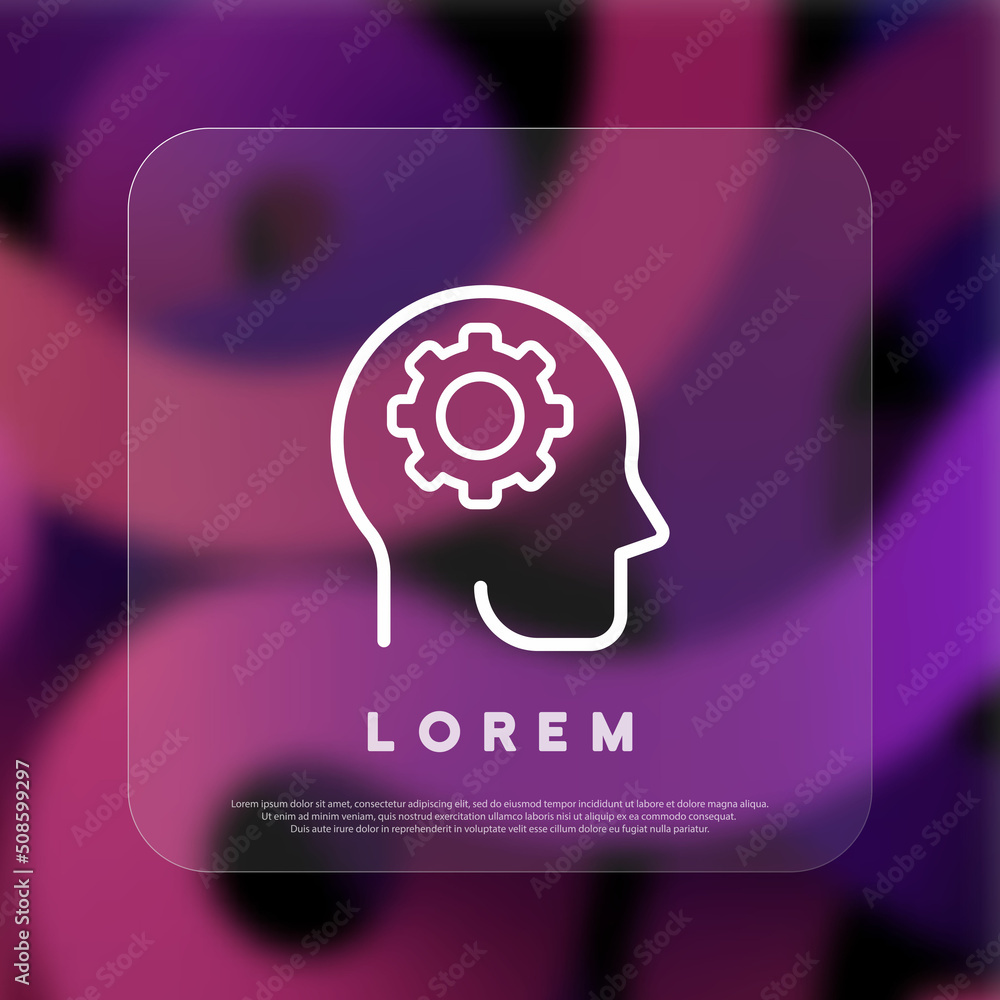 Aufkleber head with gears icon. brainstorm concept. thinking proceess. glassmorphism style. vector line icon f