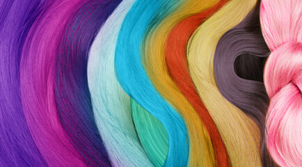 Strands of beautiful multicolored hair as background, closeup